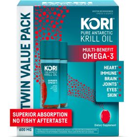 Kori Krill Oil Omega-3 600mg, 120 Softgels | Superior Omega-3 Absorption vs Fish Oil | No Fishy Burps | Omega-3 Supplement for Heart, Brain, Joint