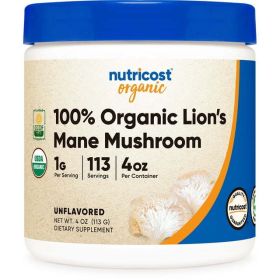 Nutricost Organic Lion's Mane Mushroom Powder (4oz) - Certified USDA Organic Supplement